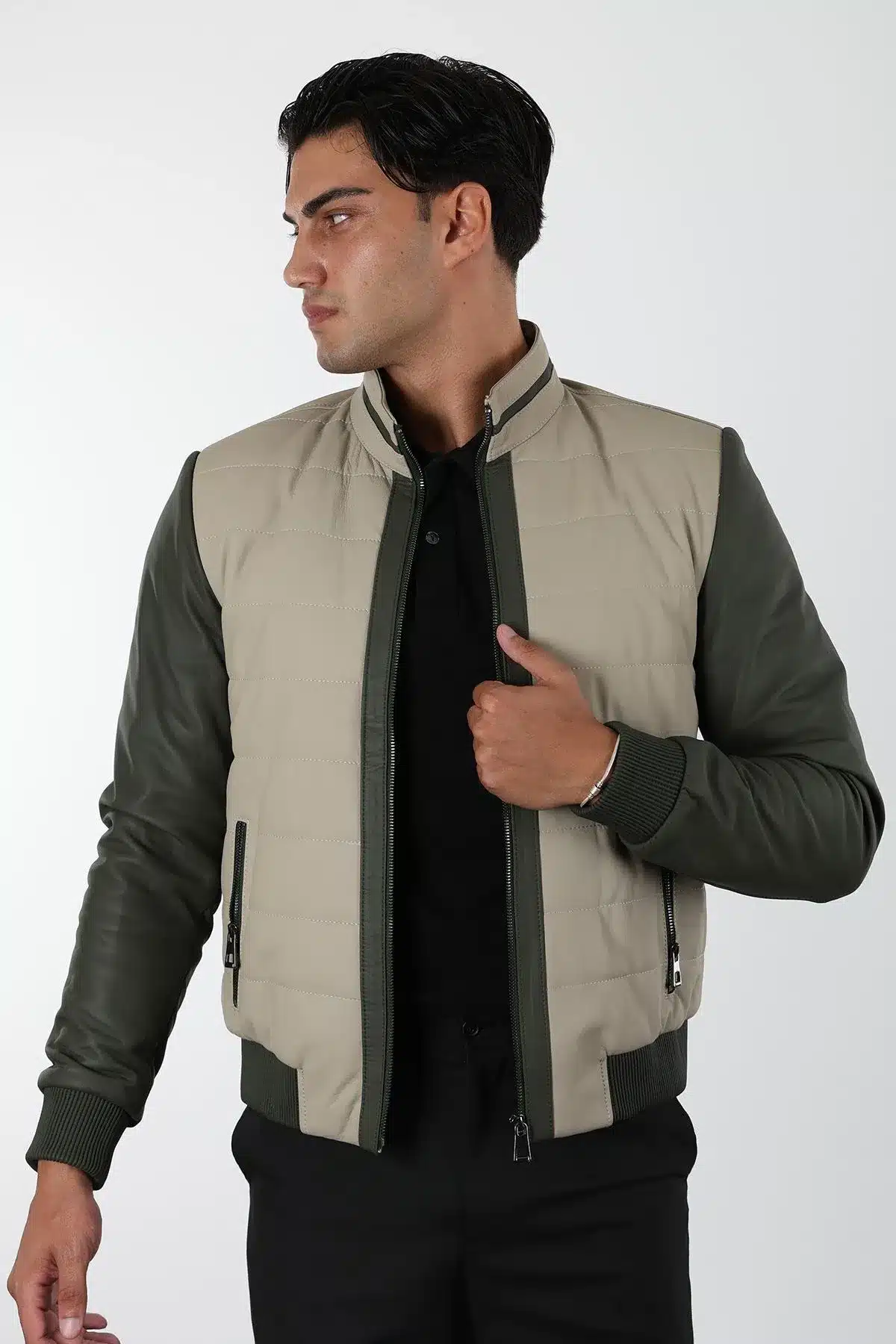 Tayga Erkek Bej Kısa Hakiki Deri Ceket