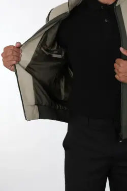 Tayga Erkek Bej Kısa Hakiki Deri Ceket