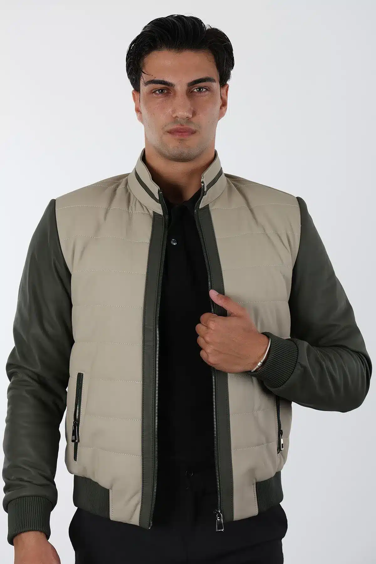 Tayga Erkek Bej Kısa Hakiki Deri Ceket