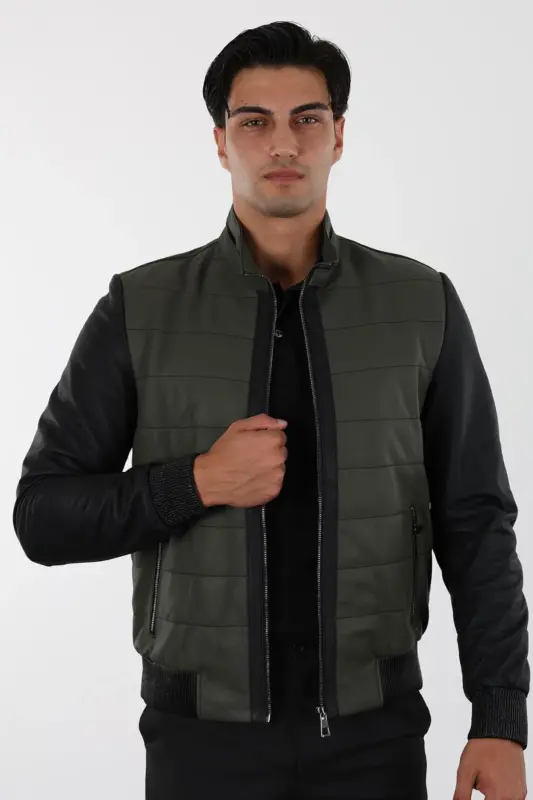 Tayga Erkek Yeşil Kısa Hakiki Deri Ceket