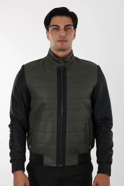 Tayga Erkek Yeşil Kısa Hakiki Deri Ceket