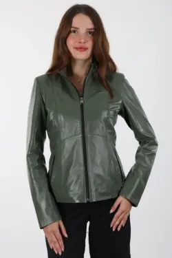 Turmalin Kısa Yeşil Kadın Hakiki Deri Ceket