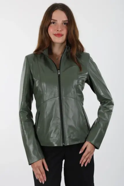 Turmalin Kısa Yeşil Kadın Hakiki Deri Ceket