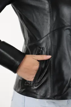 Turmalin Siyah Kadın Hakiki Deri Ceket