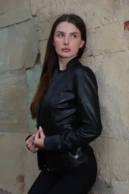 Turmalin Siyah Kadın Hakiki Deri Ceket