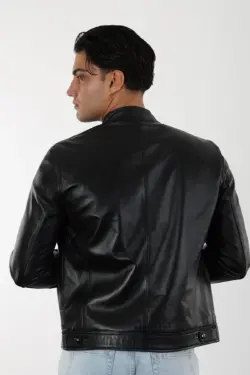Varombe Erkek Siyah Kısa Hakiki Deri Ceket