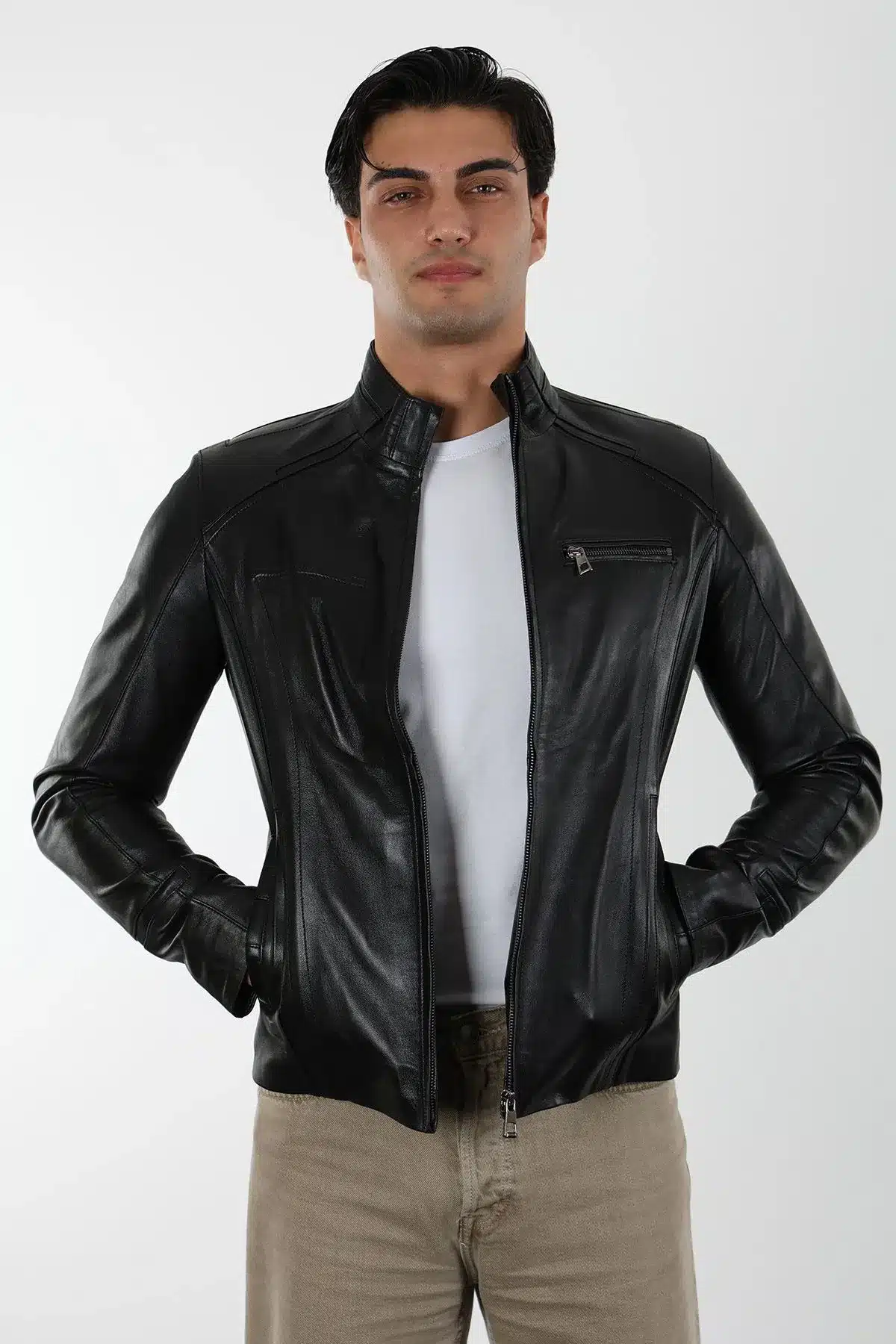 Küba Erkek Siyah Kısa Hakiki Deri Ceket