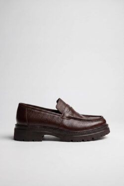 Kahverengi Erkek Deri Penny Loafer Ayakkabı