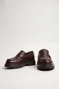 Kahverengi Erkek Deri Penny Loafer Ayakkabı